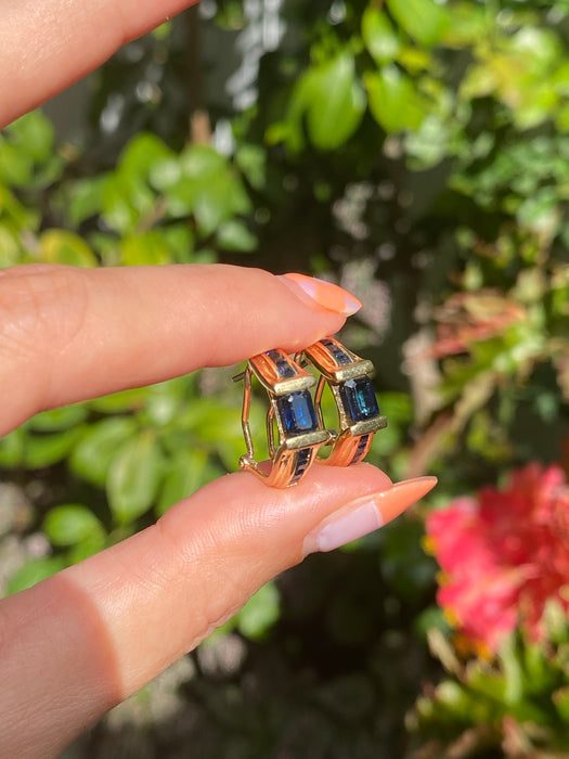 14k blue sapphire huggie hoop earrings