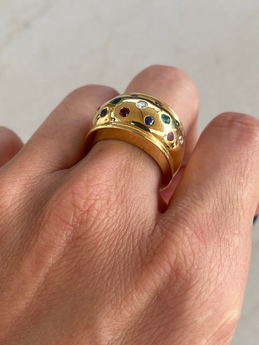 Vintage 18K Gold Multi-Gem Bombe Ring