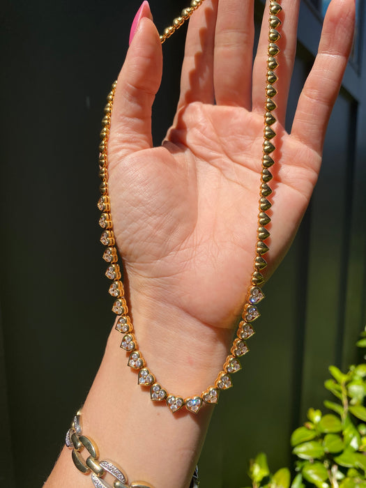Vintage 18K Gold Diamond Heart Tennis Necklace