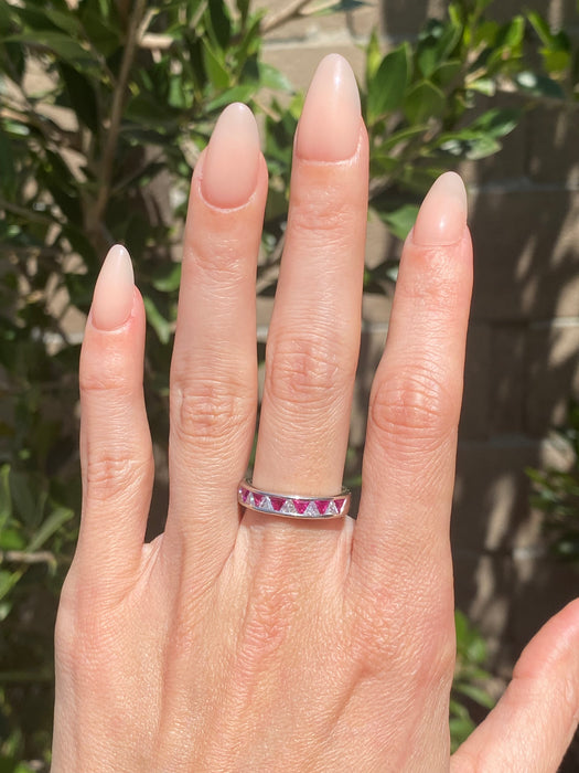 Vintage Platinum 900 Ruby & Diamond Trillion Ring Size 6