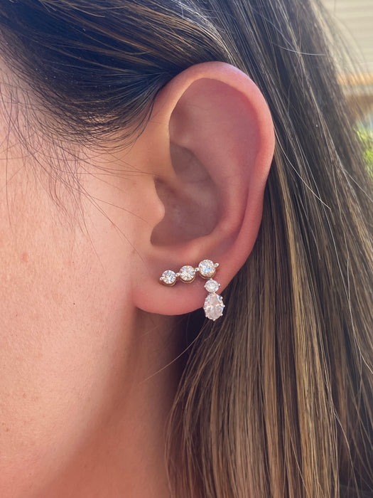 14K Gold Graduated Three Diamond Drop Stud Earrings | 1.00 CTW Natural Diamonds
