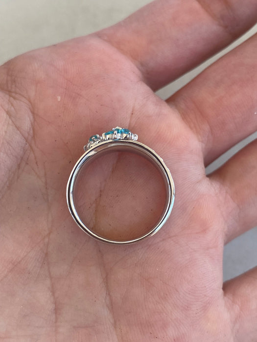 Vintage 14K White Gold Paraiba Tourmaline & Diamond Flower Ring