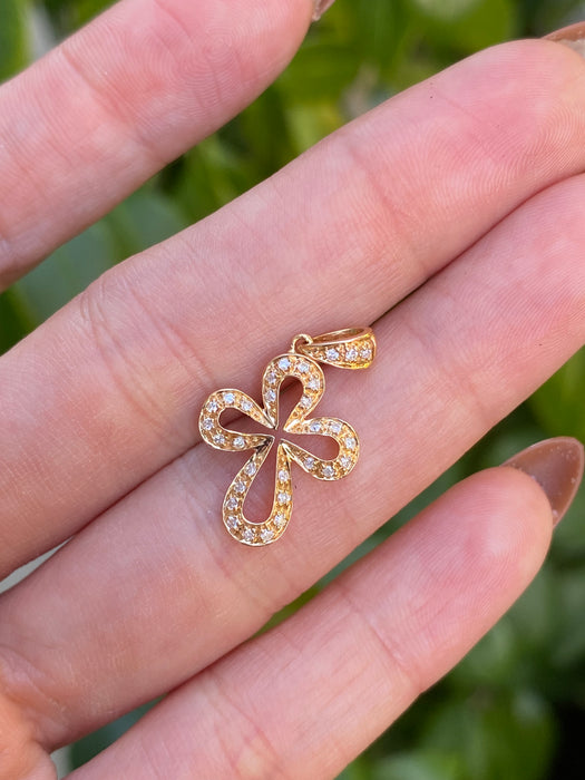 Vintage 18K Rose Gold Diamond Cross Pendant – 0.15 TCW Natural Diamonds