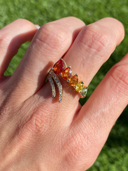 Vintage 14k Gold Rainbow Sapphire & Diamond Ring