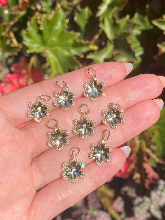 14k diamond flower charm pendant