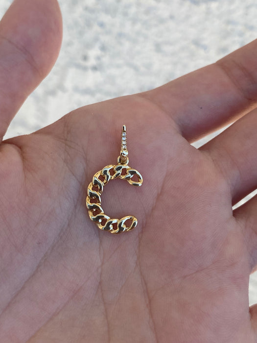 14k diamond curb initial letter pendant