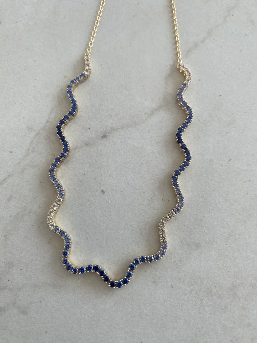 14K Gold Wavy Ombre Blue Sapphire Necklace