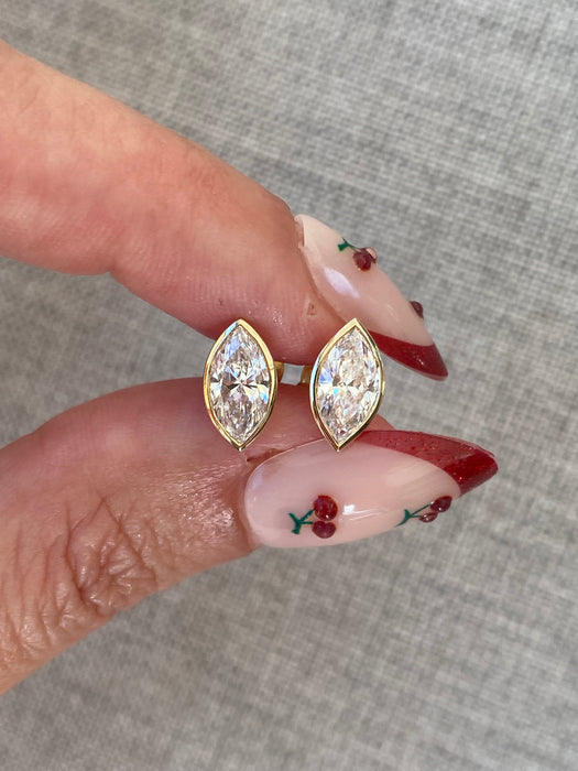 14K Gold Bezel Set Marquise Cut Lab Diamond Stud Earrings – 1.50 CTW