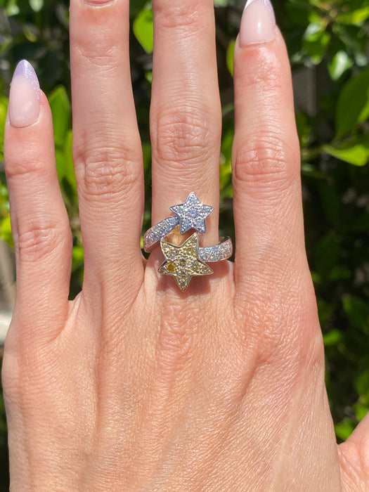 Vintage 18K Two-Tone Gold Diamond Star Bypass Ring