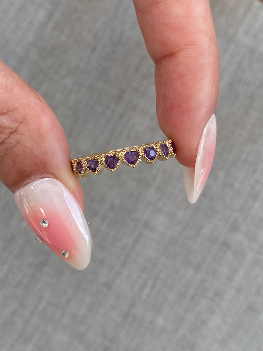 14K Amethyst Heart Eternity Ring