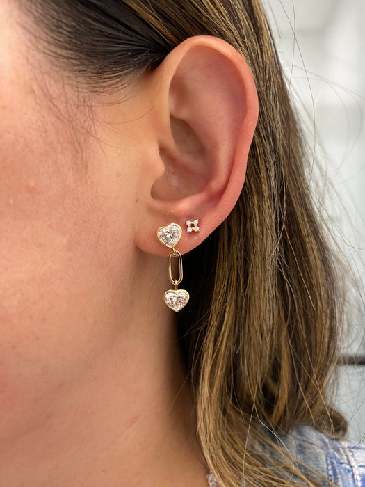 14K Gold 3.1 TCW Lab Diamond Articulated Heart Paperclip Earrings