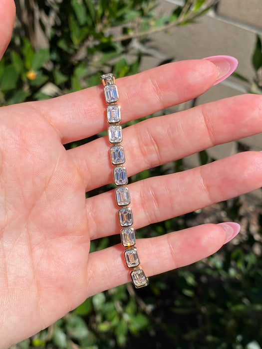 14K Gold 16 Carat Emerald Cut Lab Diamond Tennis Bracelet