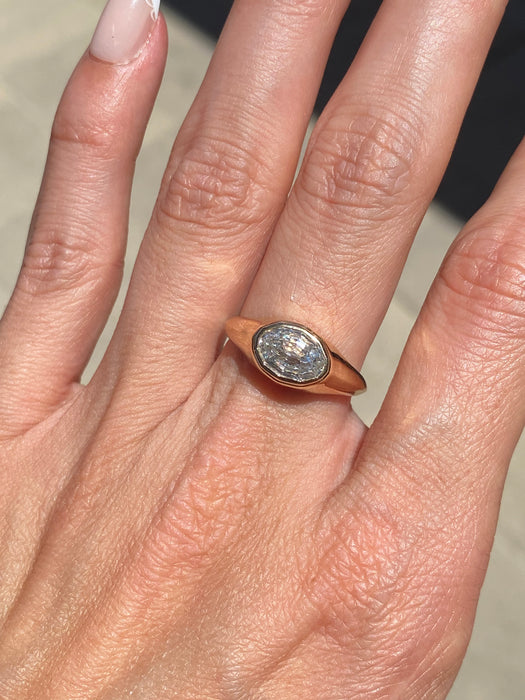 14K Gold 1.50 Carat Oval Step-Cut Bezel Set Lab Diamond Ring