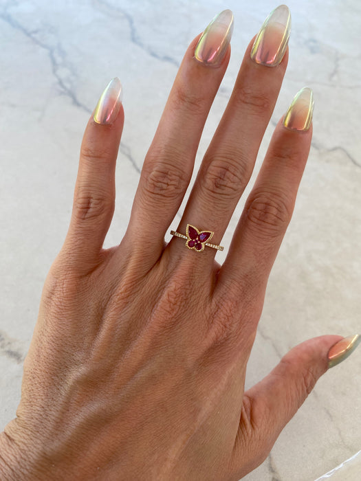 14K Natural Ruby & Diamond Butterfly Ring