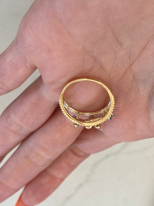 14K Blue Sapphire & Diamond Flower Ring
