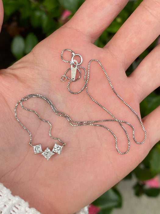 Vintage Platinum (850–900) Princess Cut Diamond Necklace – 1.04 TCW
