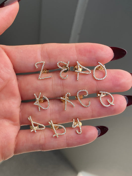 14k single earring diamond letter initial stud
