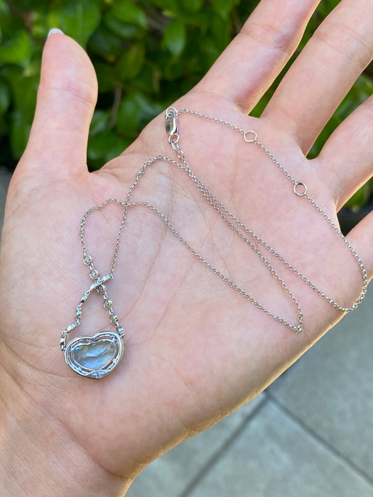 14k white gold blue topaz diamond heart necklace