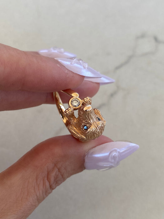 Vintage 18K Rose Gold Diamond Dog Ring