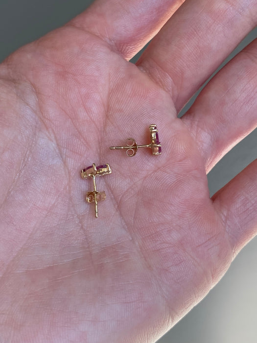 14K Gold Ruby Lotus Stud Earrings