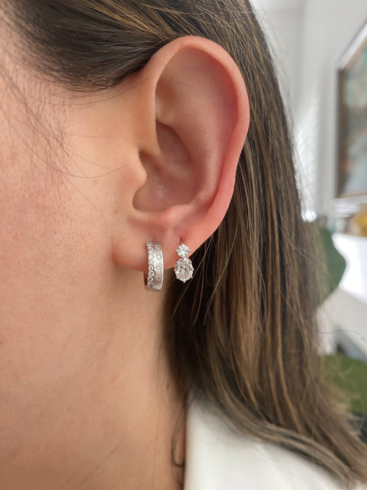 14K White Gold Flush Set Diamond Huggie Earrings