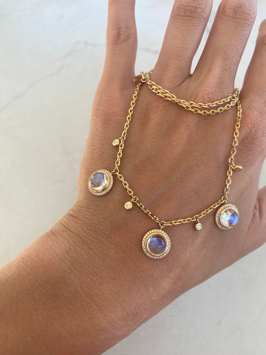14K Gold Natural Moonstone & Diamond Biker Chain Necklace