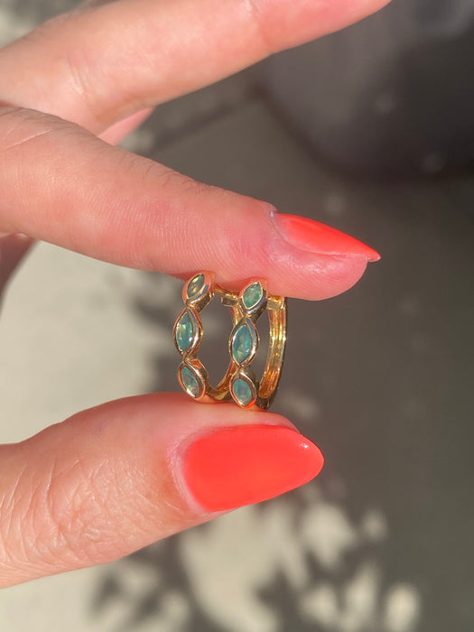 14k bezel set marquise green agate huggie earrings