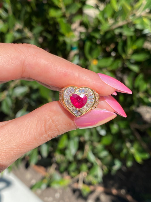 Vintage 18K Ruby Heart Diamond Ballerina Ring
