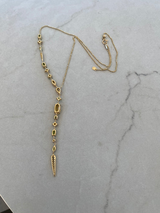 Vintage 18K Gold Peridot & Citrine Lariat Necklace with Diamond Accents