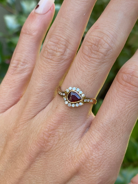 14k garnet diamond ring size 6.5