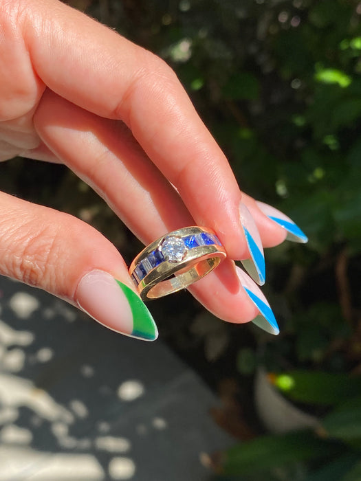 14k blue sapphire diamond ring size 7