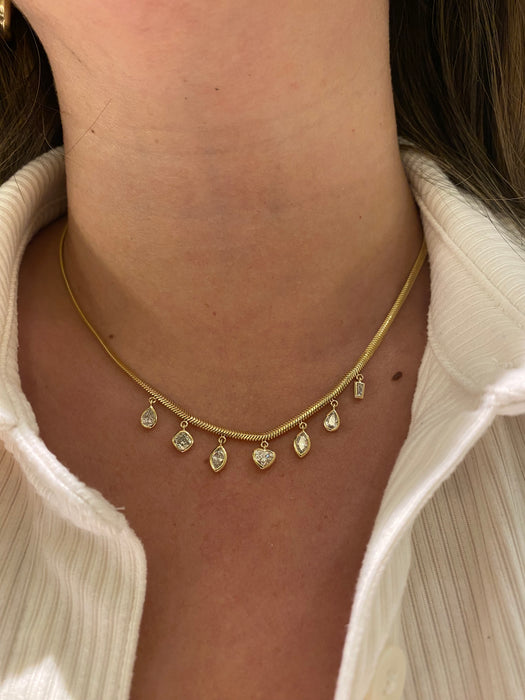 14K Gold Lab Diamond Charm Snake Chain Necklace