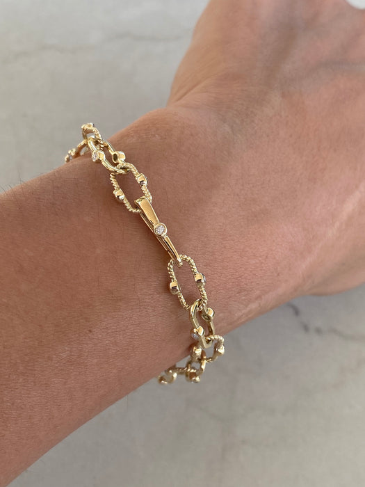 14K Solid Gold Croissant Paperclip Diamond Bracelet