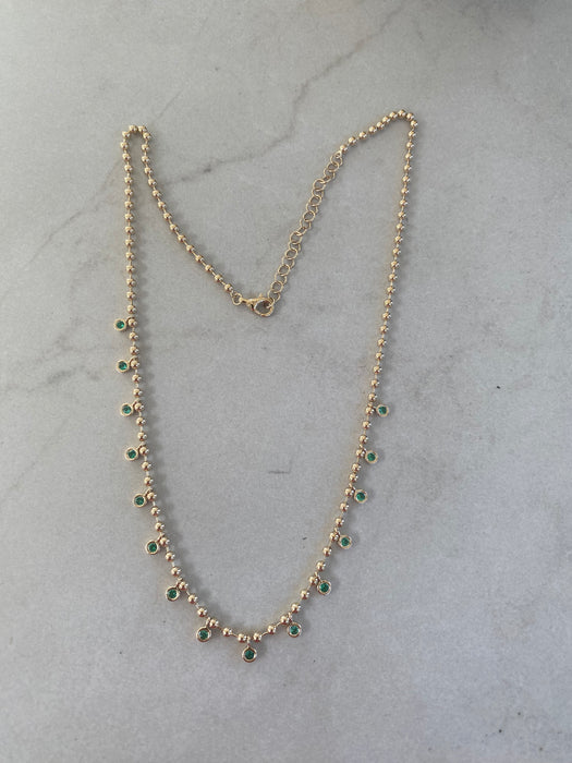 14K Gold Natural Emerald Charm Bead Necklace