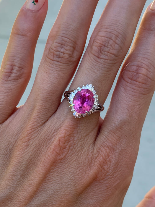 Vintage Platinum 850 Pink Tourmaline & Diamond Ballerina Ring