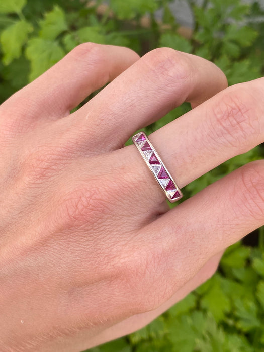 Vintage Platinum 900 Ruby & Diamond Trillion Ring Size 6