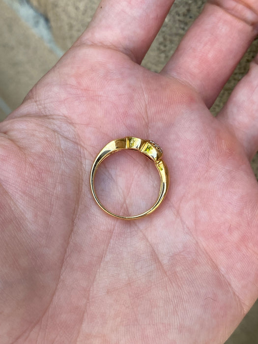 Vintage 18K Gold Bezel Set Emerald Heart & Diamond Ring