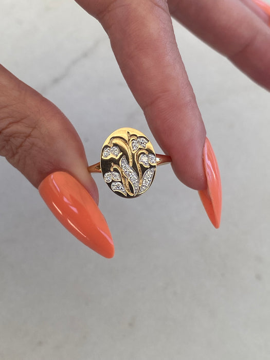 14K Gold Diamond Bluebell Signet Ring
