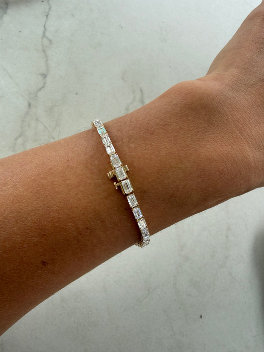14K Yellow Gold Emerald Cut Lab Diamond Tennis Bracelet | 7.1 Carat