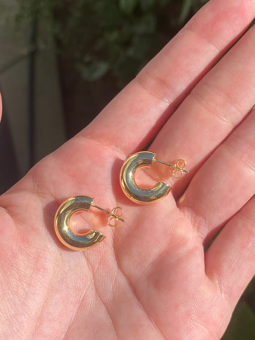 14k chubby macaroni hoop earrings