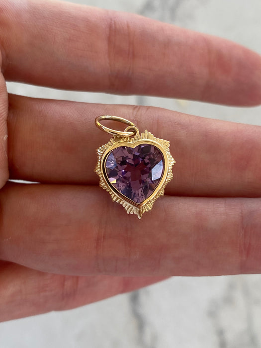 14K Natural 3.3 Carat Amethyst Heart Charm