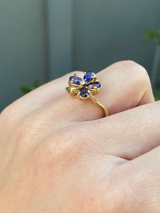 14k sapphire amethyst diamond clover ring size 6.25