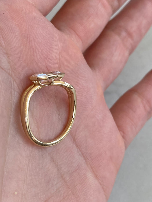 14K Gold Bezel Set Step-Cut Pear Double Band Lab Diamond Ring