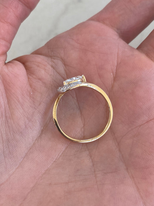 14K Gold Lab 1 Carat Pear Diamond Swirl Ring
