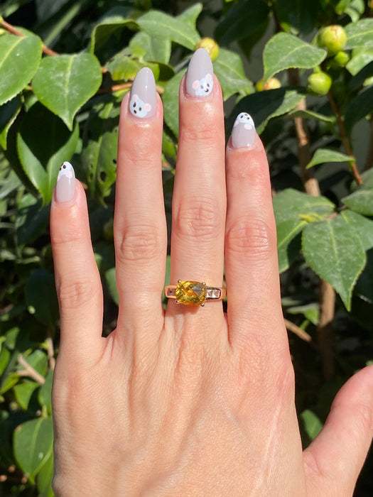 18k yellow heliodor and white topaz ring size 6.5