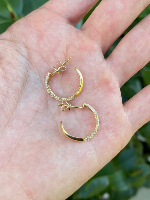 14K Gold Knife Edge Diamond J Hoop Earrings – 0.18 TCW Natural Diamonds, 17mm