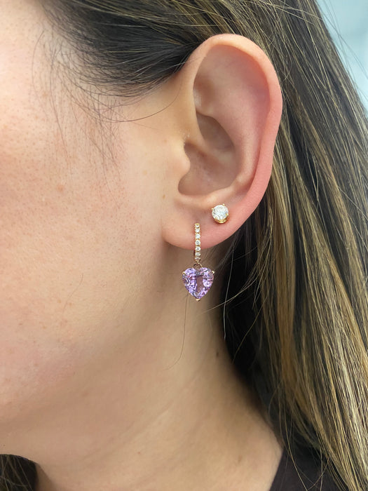 18K Rose Gold Amethyst Heart & Diamond Huggie Earrings | 5.2 CTW Amethyst