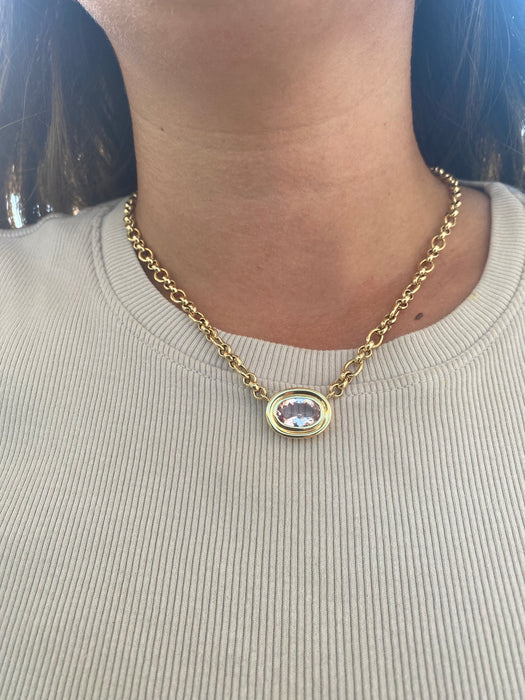 14K East-to-West 3.3 Carat Morganite Double-Bezel Trombone Necklace