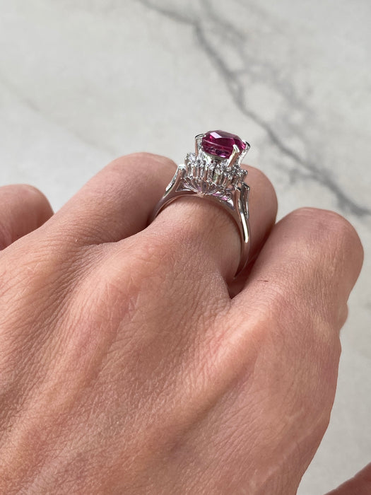 Vintage Platinum 900 Cushion Cut Pink Tourmaline & Diamond Ring – 2.49 CTW