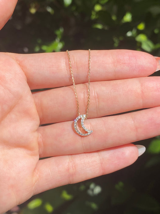 14k diamond moon necklace